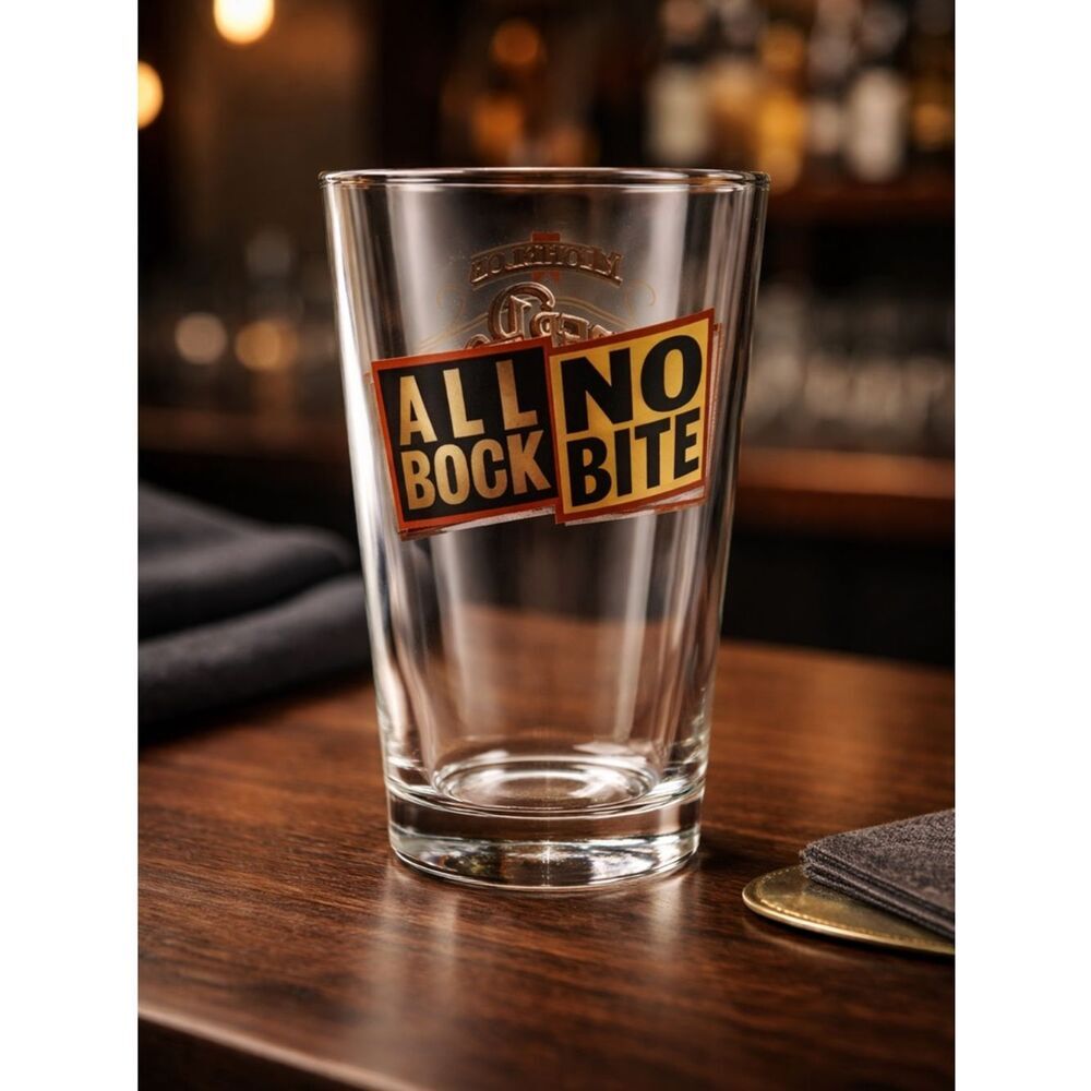 EUC Amber Bock 16 oz Beer Glass “All Bock No Bite”
